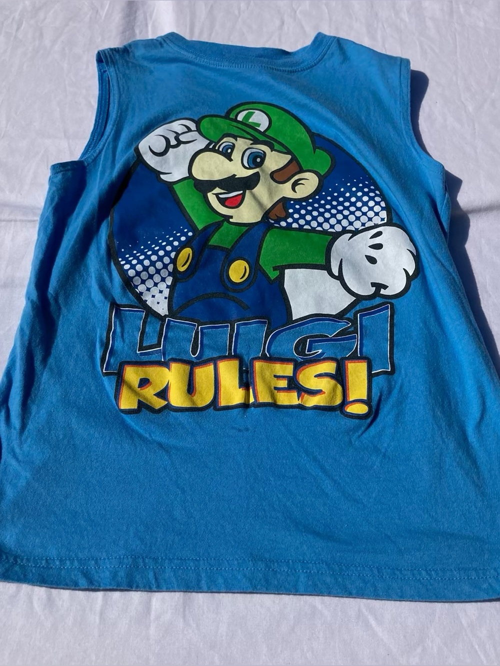 Super Mario Luigi Character Blue Tank Top Boys 10/12 Muscle Gym T-Shirt 2012